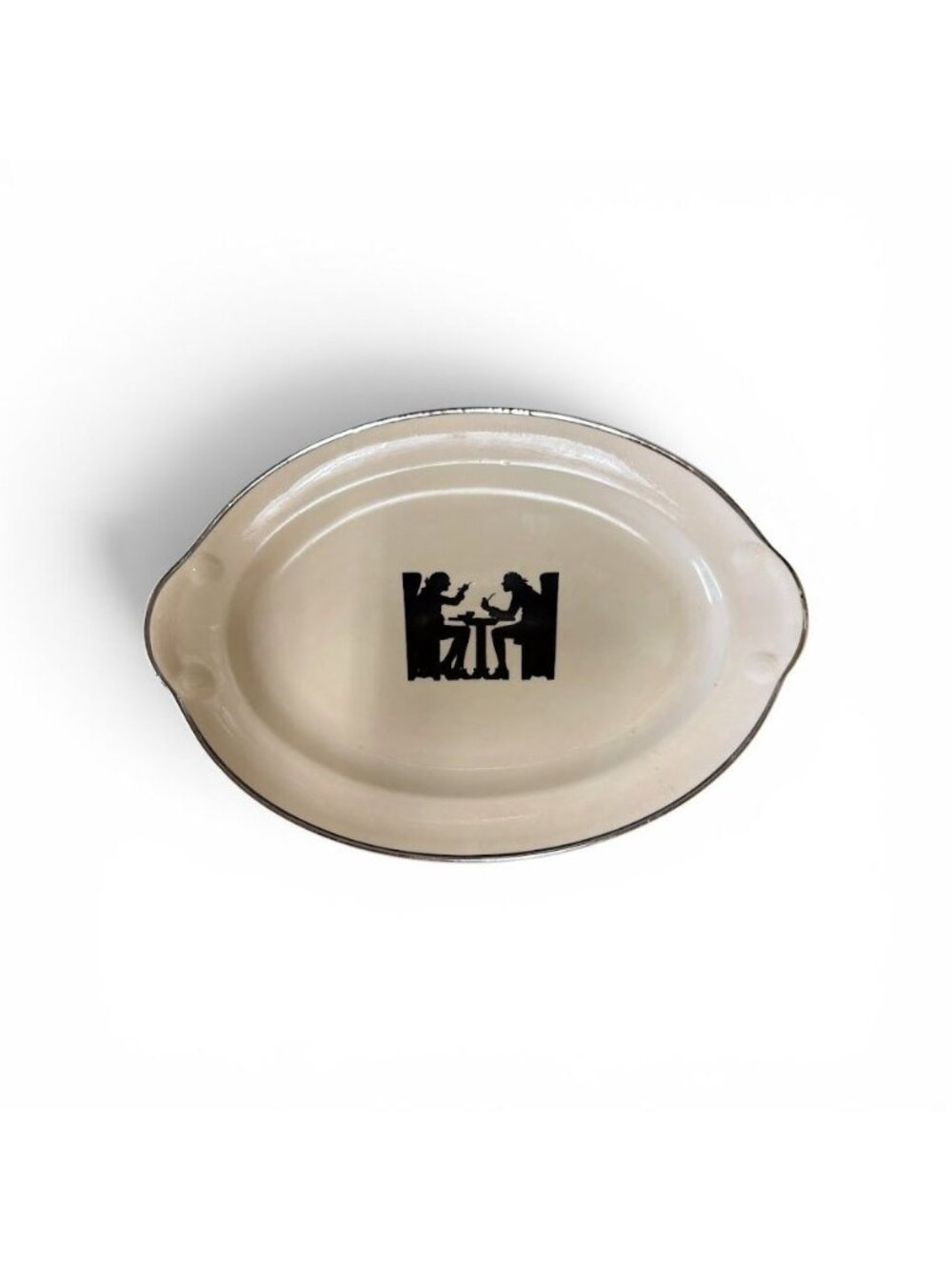 Vintage Taylor Smith Taylor Ivory Platter With Black Silhouette Design - Oval Se